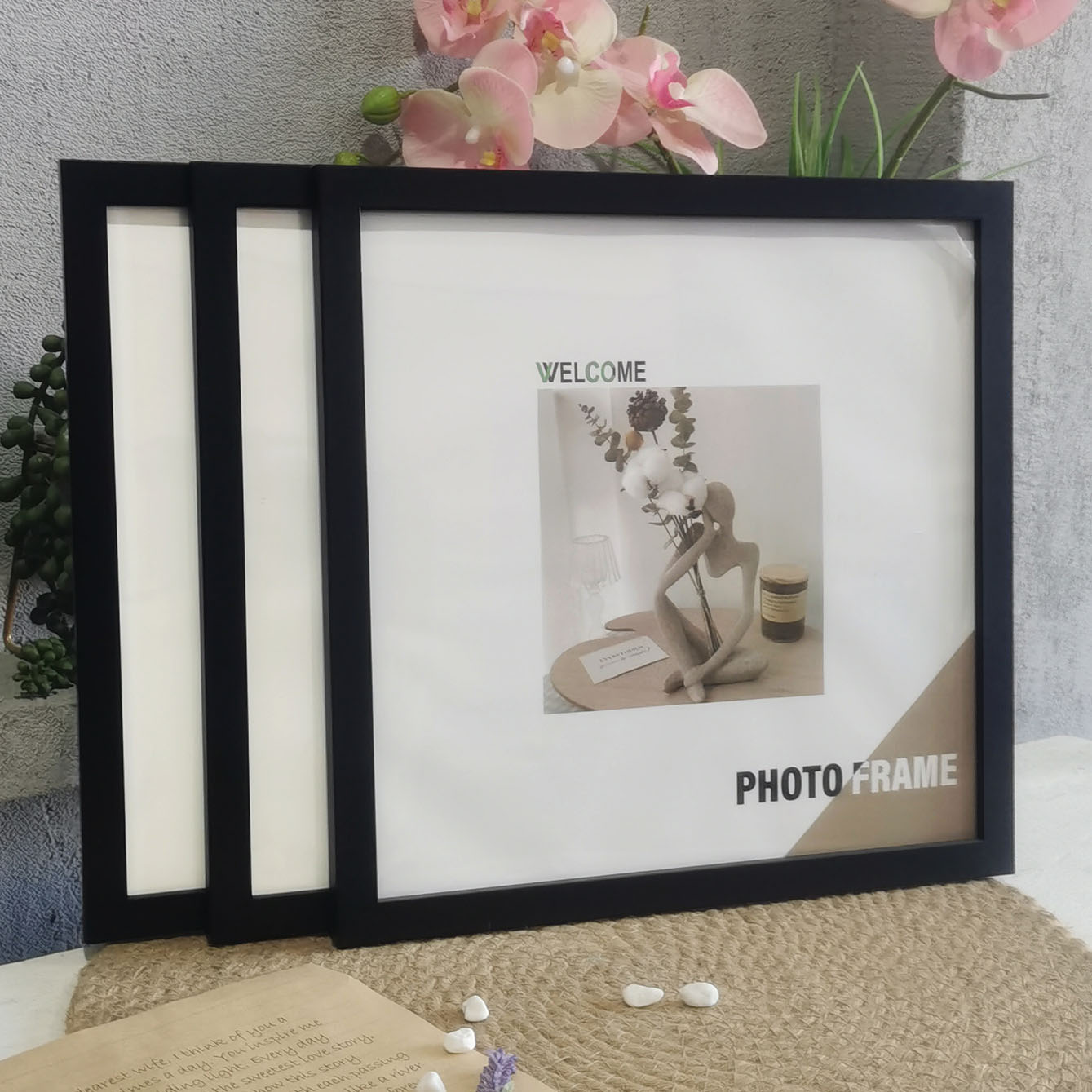 Engraved Wood Frame - 3 個木製正方形フォトフレーム壁掛けやデスクトップの装飾 20 × 20 30